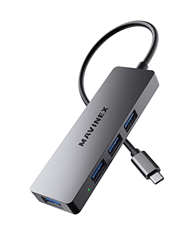 USB C Hub MAVINEX 4 USB 3.0 Ports UltraSlim SuperSpeed 5Gbps Aluminium, Kompatibel mit PC, MacBook Air, Mac Pro, Surface Pro XPS von MAVINEX