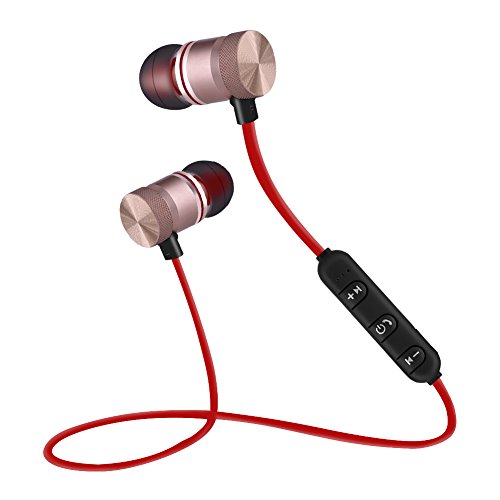 Mavis Laven Bluetooth-Kopfhörer 4.1, kabellos, Sport, Stereo, Geräuschunterdrückung, bequem, für Verschiedene Modelle Smartphone Computer, Rot Schwarz (rot) von MAVIS LAVEN