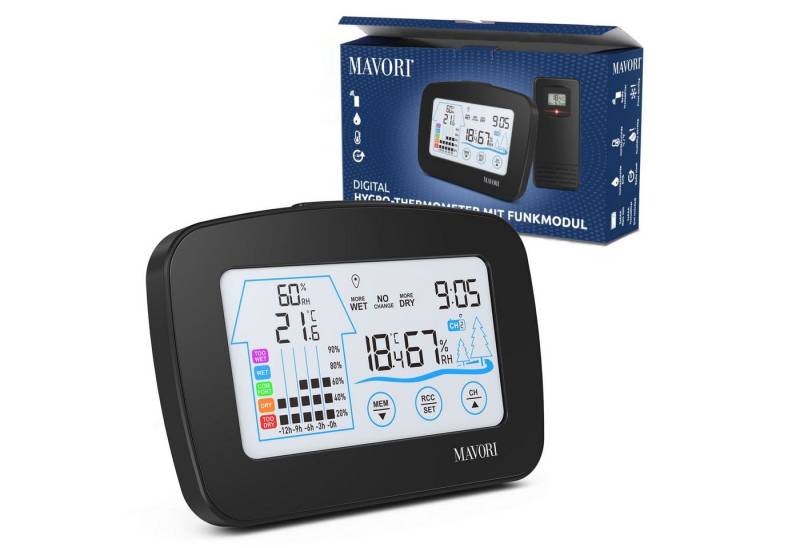 MAVORI Wetterstation Funk mit Außensensor – Hygrometer mit Thermometer – Funkwetterstation (Funk Wetterstation Innen und Außensensor - mit integrierter Funkuhr) von MAVORI
