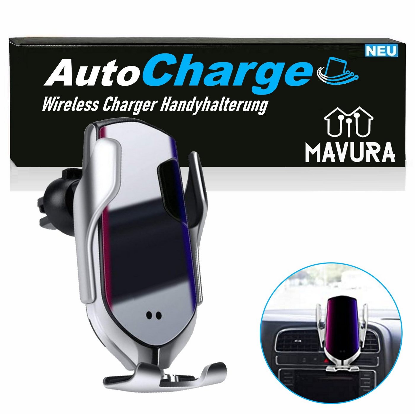 MAVURA AutoCharge Qi Auto Wireless Charger Handyhalterung KFZ Schnelllade-Gerät (Kabelloses Automatik Ladegerät Handy Smartphone) von MAVURA