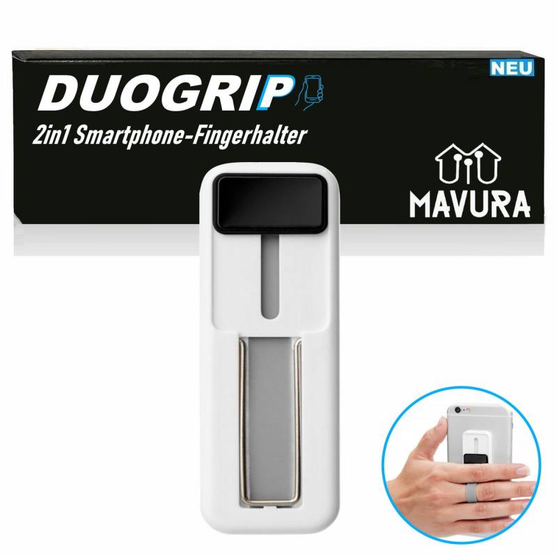MAVURA DUOGRIP 2in1 Handy Smartphone Fingerhalter Ständer Handy Griff Halter Fingerhalter, (Handyhalter Handyständer verstellbar klappbar Halterung Handyhalterung) von MAVURA