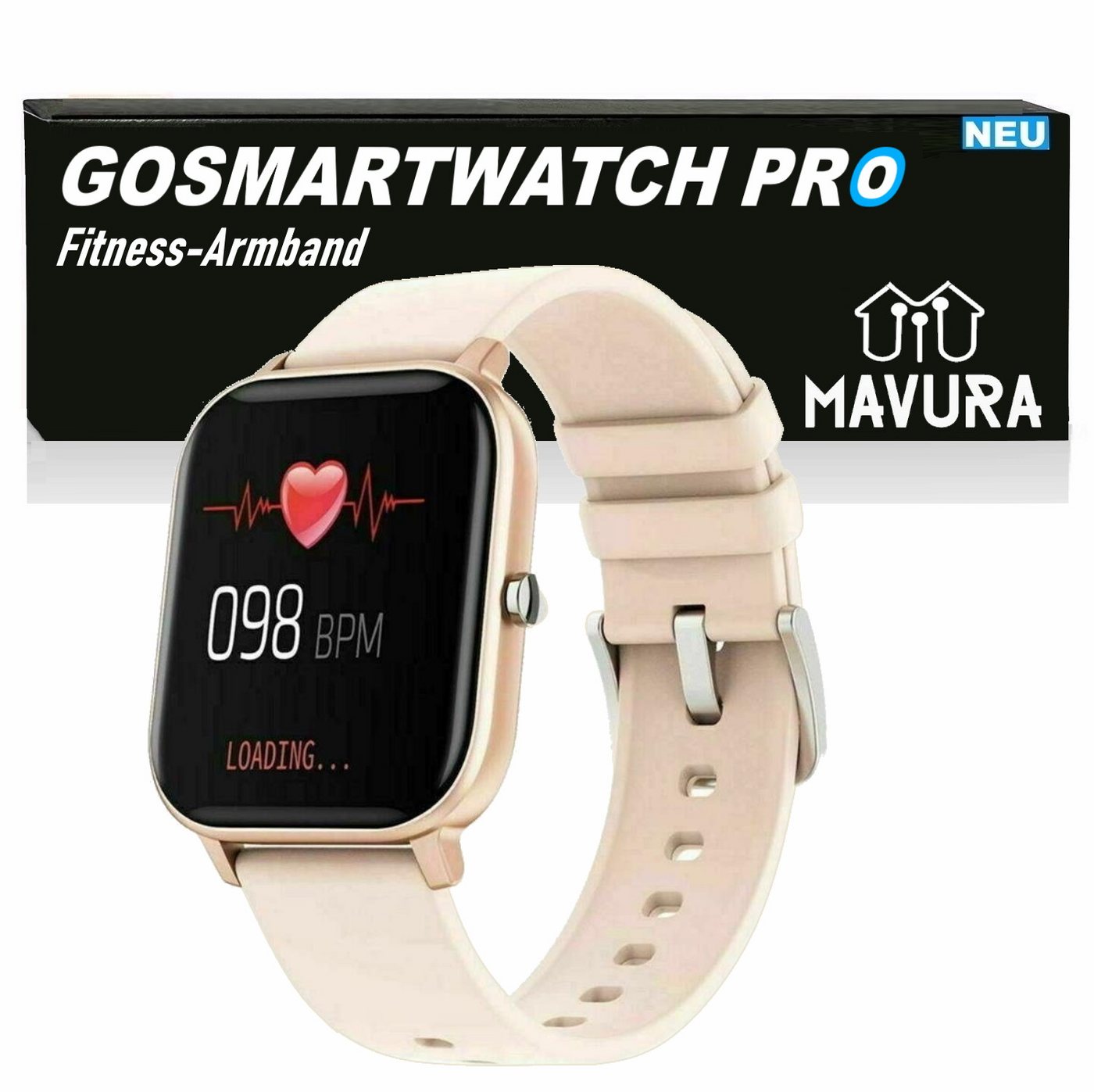 MAVURA GOSMARTWATCH PRO Smartwatch Bluetooth Fitnesstracker Fitness Armband Smartwatch für Android und Apple IPhone iOS Samsung Huawei HTC Xiaomi, Armbanduhr wasserdicht Herren & Damen von MAVURA