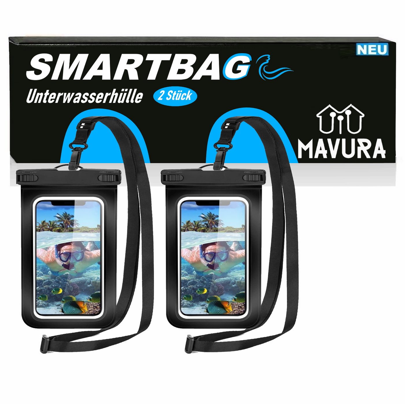 MAVURA Handyhülle SMARTBAG Wasserdichte Handy Schutzhülle Unterwasserhülle Handytasche, Smartphone Hülle Universal Schutzhülle für Iphone Samsung u.v.m. [2er] von MAVURA