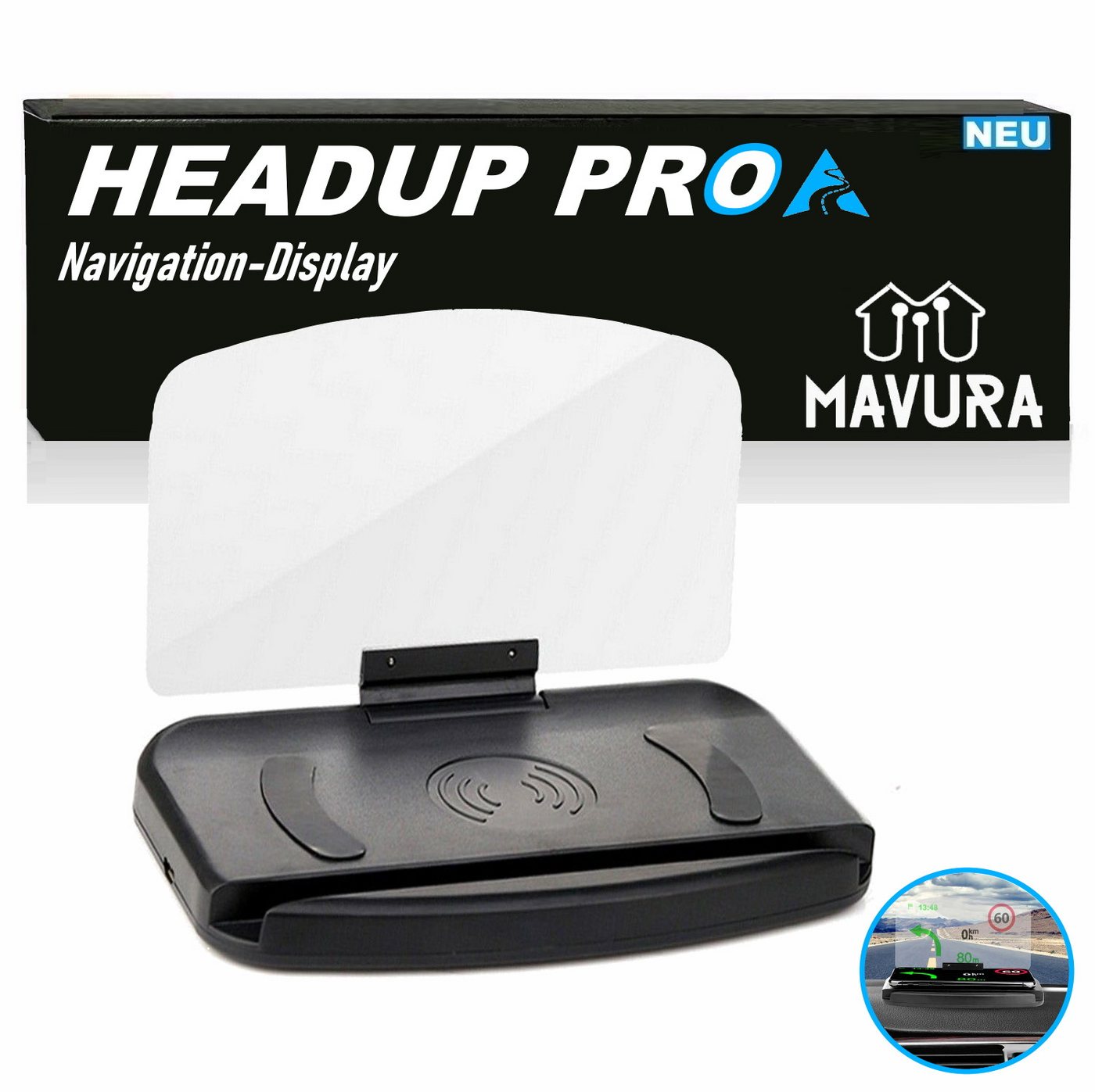 MAVURA Head Up Display HeadUp HUD Head Up Navigation Display PKW Smartphone, Halter Stand Handy Projektor Auto KFZ GPS OBD von MAVURA