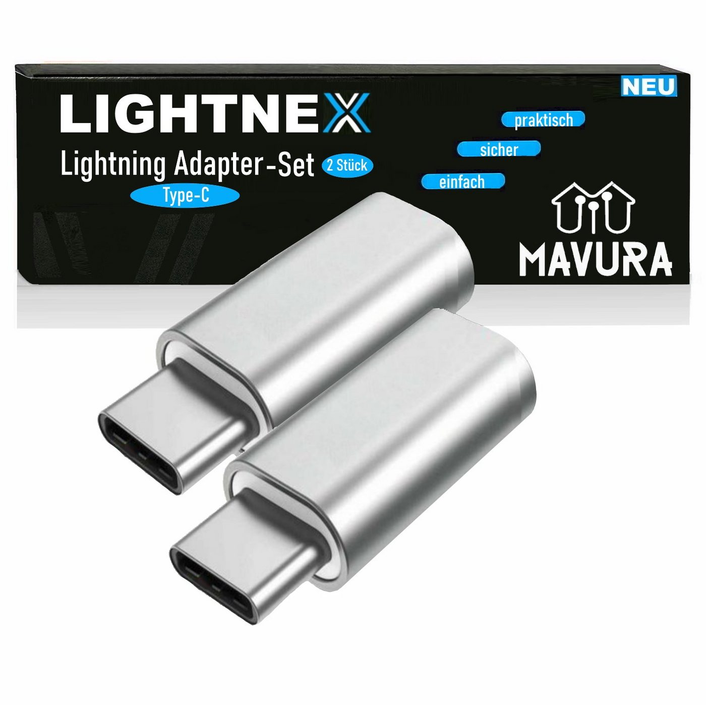 MAVURA LIGHTNEX Lightning auf Type-C Adapter lightning type c adapter Smartphone-Adapter Smartphone-Adapter zu Adapter lightning type c, Stecker für Apple iPad iPhone 8 9 X 11 12 13 14 [2er Set] von MAVURA