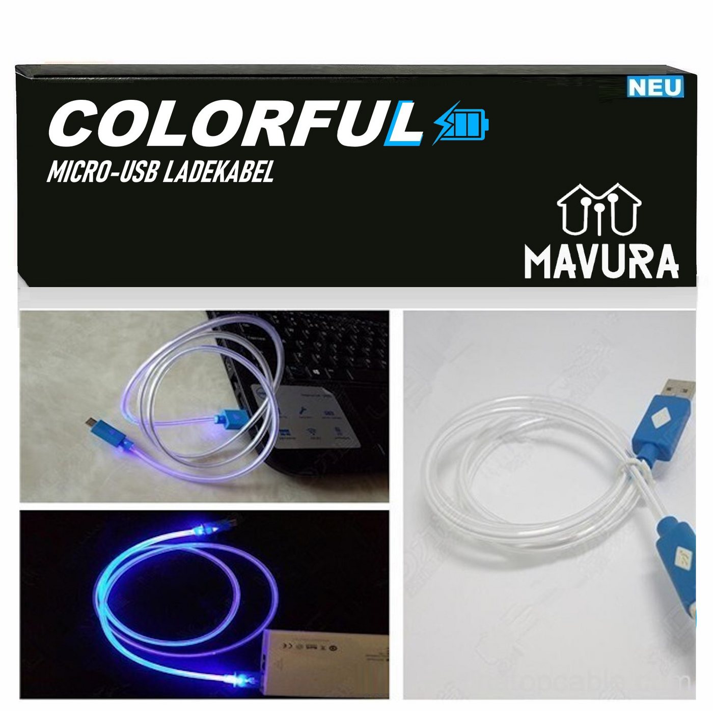 MAVURA COLORFUL MICRO USB LED Ladekabel Datenkabel Leuchtkabel 1m Smartphone-Kabel, USB, Kabel von MAVURA