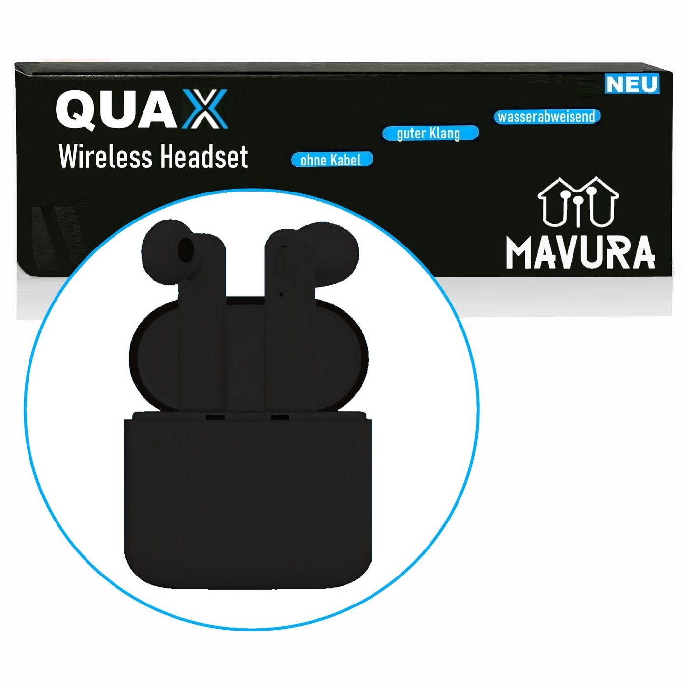 MAVURA QUAX Wireless Bluetooth Kopfhörer In Ear Kopfhörer Headset Bluetooth-Kopfhörer (für iPhone Samsung HTC Windows LG HUAWEI schwarz) von MAVURA