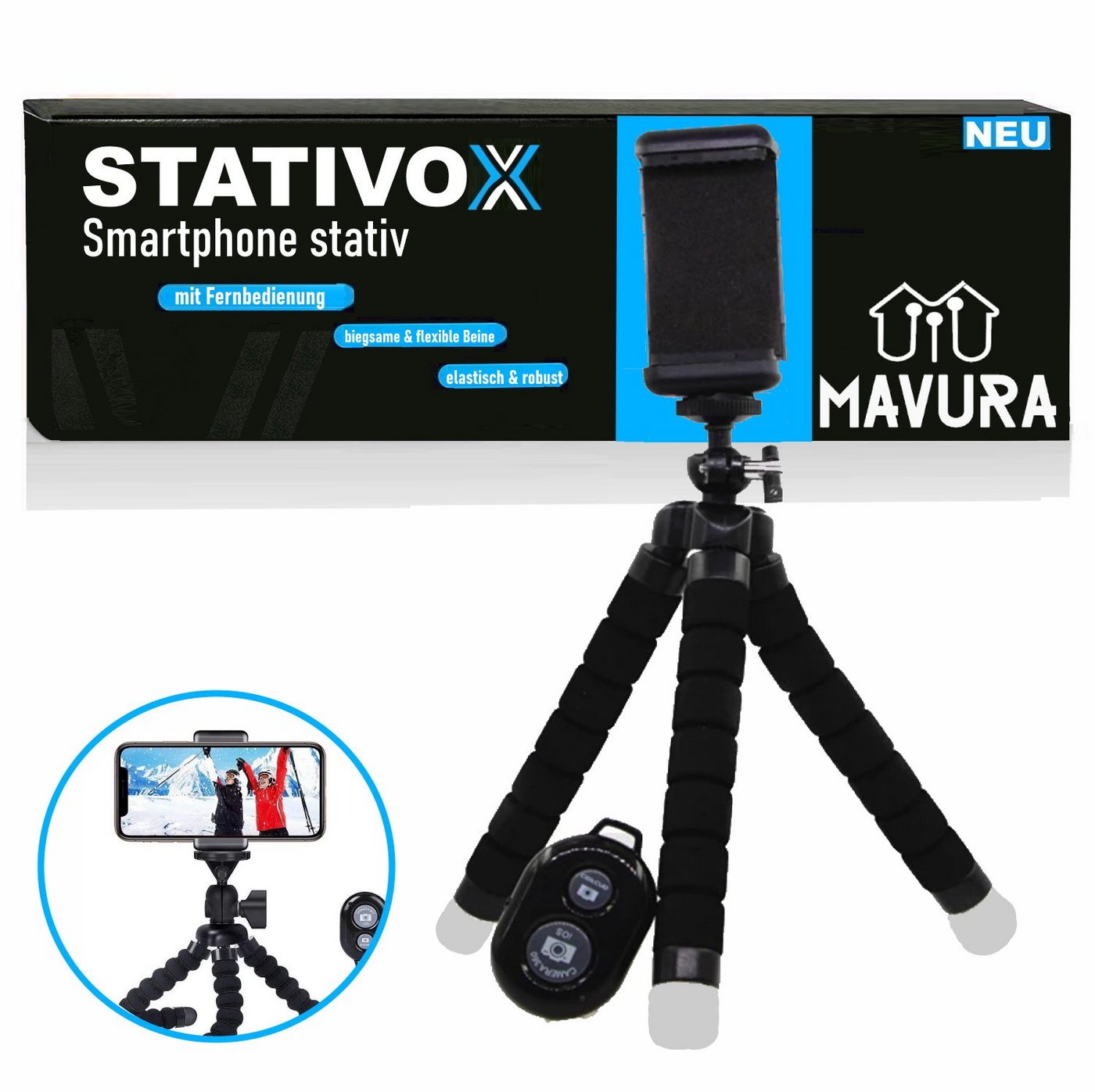 MAVURA STATIVOX Universal Smartphone Stativ flexibel Kamera Dreibein Dreibeinstativ (Handy Stativ) von MAVURA