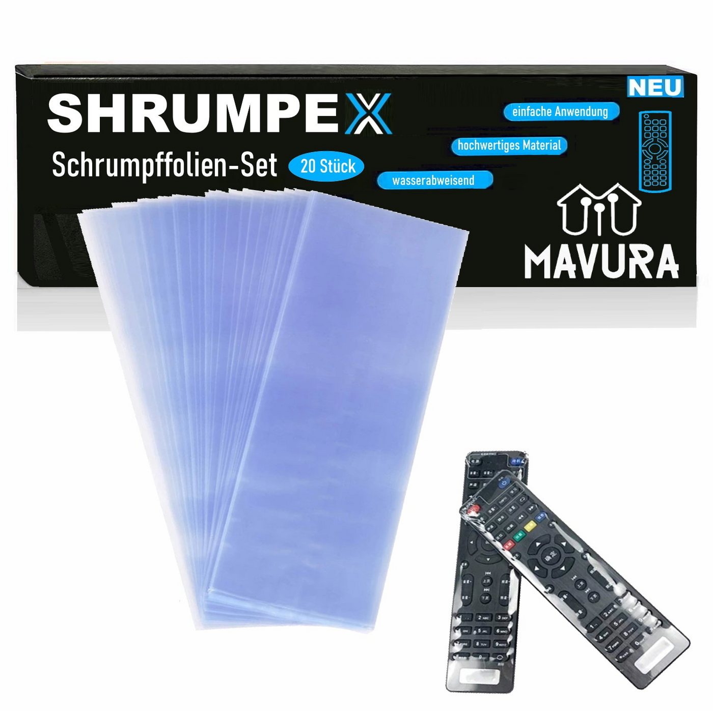 MAVURA Schutzfolie SHRUMPEX NANO Schrumpffolie Schrumpffolienplatten, Schrumpffolien Plastikfolie 11x27 cm transparent [20er Set] von MAVURA