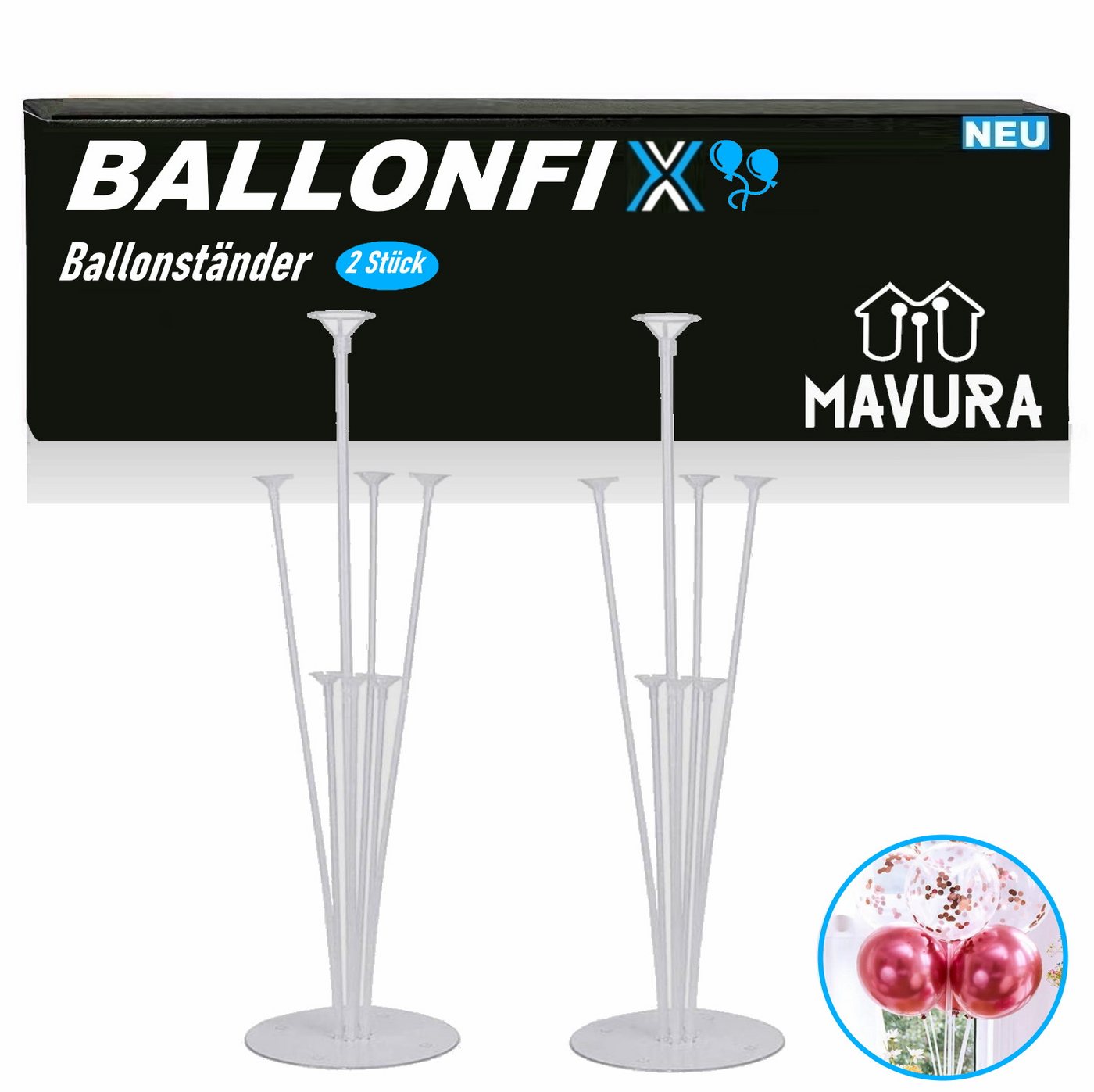 MAVURA BALLONFIX Ständer Ballon Halter Ballonständer Luftballons Hochzeit Halterung, (Deko rund kreis groß 70cm Party Geburtstag [2er Set) von MAVURA