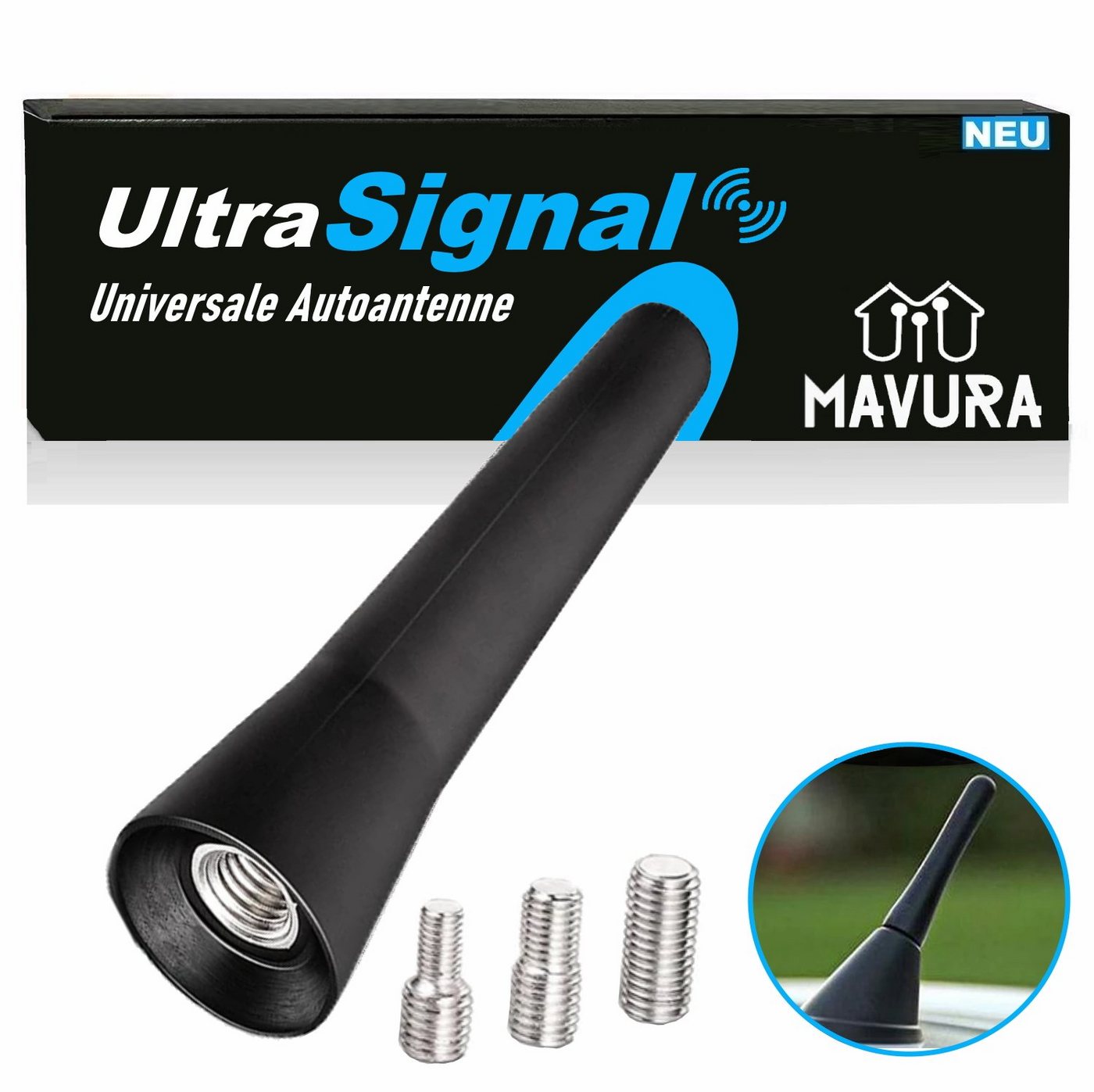 MAVURA UltraSignal Autoantenne für optimalen AM FM DAB Empfang Universale Dachantenne, KFZ Kurzstabantenne verstärkter Autoradio Empfang Stabantenne von MAVURA