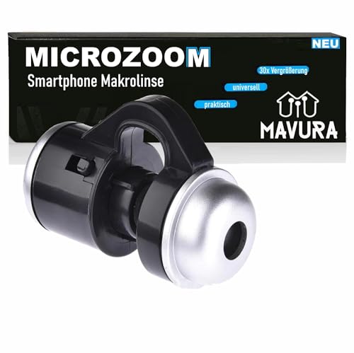MICROZOOM Handy Smartphone Mikroskop Makrolinse LED Taschenmikroskop (30x Vergrößerung iPhone Android Universal Lupenaufsatz Lupe Aufsatz) von MAVURA