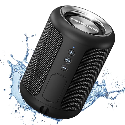 MAWODE T10 Bluetooth Lautsprecher, wasserdicht, 8 Std. Wiedergabezeit, tragbar, klein, leicht, Mini, kabellos, Dusche Lautsprecher, Aux und TF-Kartenunterstützung (Schwarz) von MAWODE