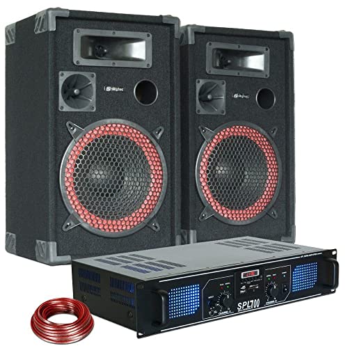 MAX 700 - PA Lautsprecher mit Verstärker, USB, MP3, 700 Watt Stereo Lautsprecher Set, Passive DJ Anlage mit Verstärker, DJ Boxen, PA Anlage Komplettset, DJ Set Komplett, Beschallungsanlage von MAX