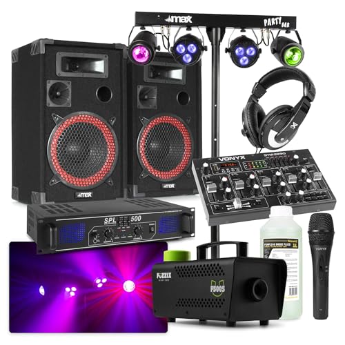 MAX DJ Komplettanlage 500W mit Bluetooth DJ Mixer, 2 Lautsprechern, Lichtanlage & Nebelmaschine – DJ Set für Einsteiger, Gartenparty, Geburtstag, Plug & Play MAX DJ Komplettanlage 500W mit Bluetooth DJ Mixer, 2 Lautsprechern, Lichtanlage & Nebelmaschine – DJ Set für Einsteiger, Gartenparty, Geburtstag, Plug & Play von MAX