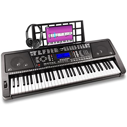 MAX KB12P - Midi Keyboard, 61 Tasten, Keyboard mit Kopfhörer, Anschlagdynamik, Midi Anschluss, Pitch Rad, 345 Sounds, 40 Demos, 128 Rhythmen, Notenständer, Display, Digital Piano E Piano - Schwarz von MAX