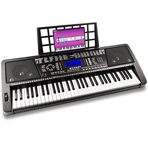 MAX KB12P - Midi Piano Keyboard, 61 Tasten, Keyboard mit Anschlagdynamik, Midi Anschluss, Pitch Rad, 345 Sounds, 40 Demos, 128 Rhythmen, Notenständer, großes Display, Digital Piano E Piano - Schwarz von MAX