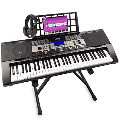 MAX KB3 - Digital Piano Keyboard für Anfänger, Keyboard mit Ständer, Kopfhörer, Anschlagdynamik, USB MP3 Player, 200 Sounds, 200 Rhythmen, Begleitautomatik, E Klavier, Keyboard Piano- Schwarz von MAX