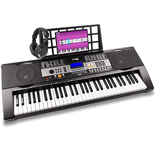 MAX KB3 Piano Keyboard Klavier Digital E Piano Set mit Kopfhörer, Notenständer, 61 Tasten mit Anschlagdynamik, Mp3, eingebauten Lautsprechern, Notenblattständer, Aufnahmefunktion von MAX