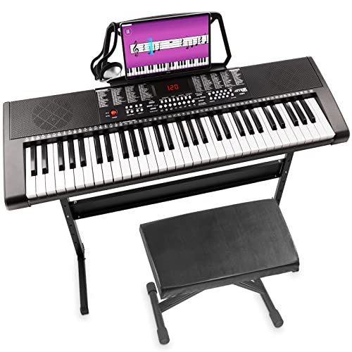 MAX KB4 - Digital Piano Keyboard 61 Tasten, Keyboard mit Ständer, Hocker, Kopfhörer 255 Sounds, 255 Rhythmen, 50 Demos, Begleitautomatik, Keyboard Piano - Schwarz von MAX
