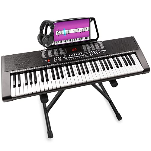 MAX KB4 - Digital Piano Keyboard 61 Tasten, Keyboard mit Ständer, mit Kopfhörer, 255 Sounds, 255 Rhythmen, 50 Demos, Begleitautomatik, Keyboard für Anfänger - Schwarz von MAX