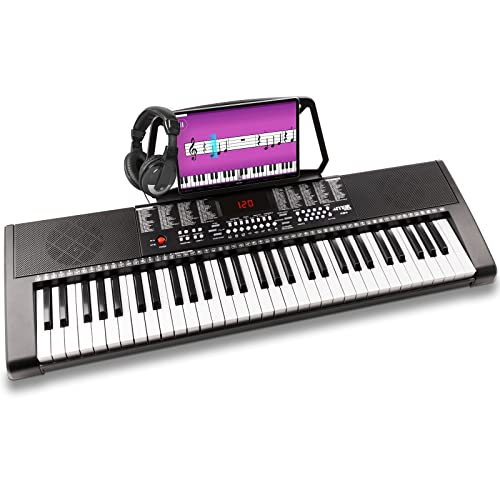 MAX KB4 - Digital Piano Keyboard 61 Tasten, mit Kopfhörer, Notenständer, 255 Sounds, 255 Rhythmen, 50 Demos, Begleitautomatik, Keyboard für Anfänger - Schwarz von MAX