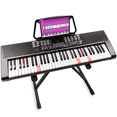 MAX KB5 - Digital Piano Keyboard für Anfänger Set, 61 Leuchttasten, Keyboard mit Ständer, 255 Sounds, 255 Rhythmen, Begleitautomatik, 3 stufiger Trainingsfunktion, Keyboard Piano - Schwarz von MAX