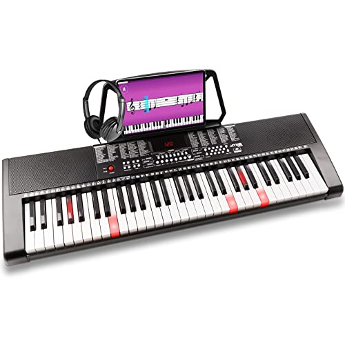 MAX KB5 - Digital Piano Keyboard für Anfänger Set, 61 Leuchttasten, mit Kopfhörer, 255 Sounds, 255 Rhythmen, Begleitautomatik, 3 stufiger Trainingsfunktion, Keyboard Piano - Schwarz von MAX