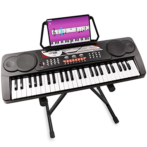 MAX KB8 - Digital Piano Keyboard Kinder Klavier, 49 Tasten, Keyboard mit Ständer Notenständer, 6 Demo-Songs, 16 Sounds, 10 Rhythmen, mini Keyboard Piano für Anfänger, Einsteiger - Schwarz von MAX