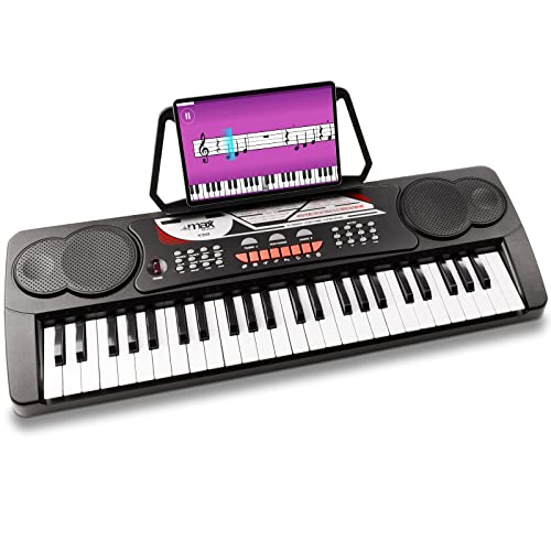 MAX KB8 - Digital Piano Keyboard Kinder Klavier, 49 Tasten, Notenständer, 6 Demo-Songs, 16 Sounds, 10 Rhythmen, E Klavier, Keyboard Piano für Anfänger, Einsteiger - Schwarz von MAX