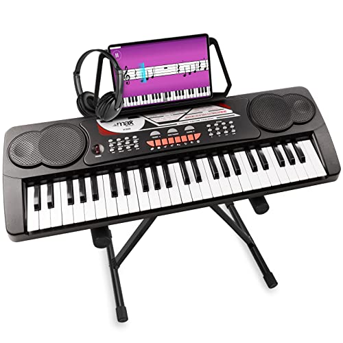 MAX KB8 - Digital Piano Keyboard Klavier, 49 Tasten, Keyboard mit Ständer, Kopfhörer, Notenständer, 6 Demos, 16 Sounds, 10 Rhythmen, mini Keyboard Piano für Anfänger, Einsteiger - Schwarz von MAX