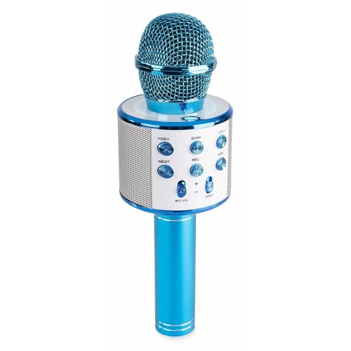 MAX KM01 Bluetooth Karaoke Mikrofon mit Lautsprecher, USB, Micro SD, MP3-Player, Mikro mit Echo, Stimmenverzerrer, Kinder Mikrofon, Partygag, Geschenkidee für Kinder und Erwachsene, Blau von MAX