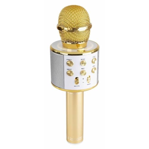 MAX KM01 Bluetooth Karaoke Mikrofon mit Lautsprecher, USB, Micro SD, MP3-Player, Mikro mit Echo, Stimmenverzerrer, Kinder Mikrofon, Partygag, Geschenkidee für Kinder und Erwachsene, Gold von MAX