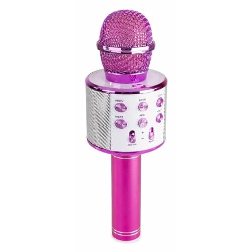 MAX KM01 Bluetooth Karaoke Mikrofon mit Lautsprecher, USB, Micro SD, MP3-Player, Mikro mit Echo, Stimmenverzerrer, Kinder Mikrofon, Partygag, Geschenkidee für Kinder und Erwachsene, Pink von MAX