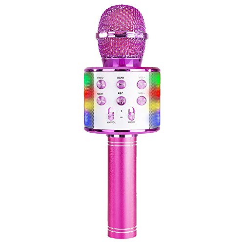 MAX KM15 Karaoke Mikrofon Kinder, 28 LED Effekte, Drahtloses Bluetooth Mikrophone zum Singen mit Lautsprecher, Stimmenverzerrer, MP3 Player USB und Micro SD, Karaoke Maschine - Rosa von MAX