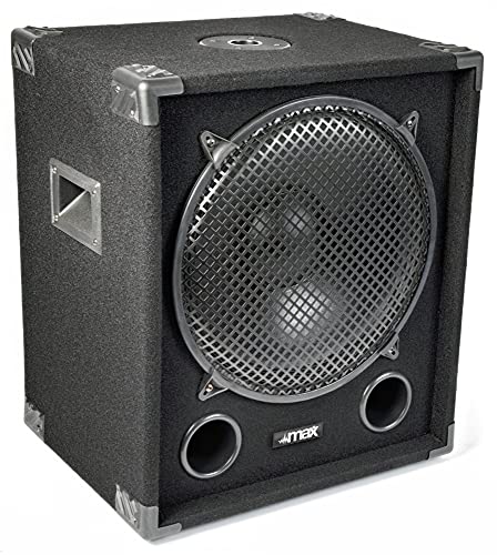 MAX MAX15SUB PA Subwoofer 15 Zoll, 1200 Watt - Woofer Tieftöner für Party DJ Disco, 2 Bassreflexröhren, PA Bass Lautsprecher passiv mit Griffe - Schwarz von MAX