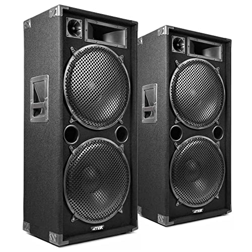 MAX MAX215 PA Lautsprecher passiv, Partylautsprecher Set, 4000 Watt Partyboxen Set mit Griffe, 2 x 15 Zoll Doppel-Tieftöner, Passiv, DJ Party Lautsprecher, Lautsprecherbox, Schwarz von MAX