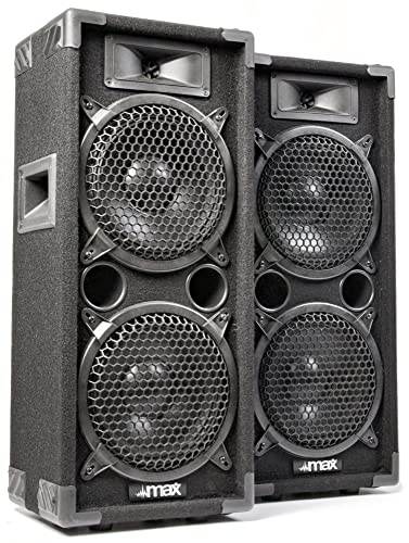 MAX MAX28 PA Lautsprecher passiv, DJ Boxen, 1600 Watt Peak, Partyboxen Set mit Griffe, 2 x 8 Zoll Doppel-Tieftöner, DJ Party Lautsprecher Paar, Lautsprecherbox, Schwarz von MAX