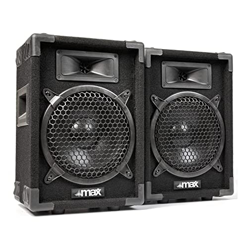 MAX MAX8 - Passives PA Lautsprecher Set, 400 Watt mit 8 Zoll Tieftöner, Partybox mit Griffe, Passive DJ Partylautsprecher, Disco Lautsprecherbox in Schwarz von MAX