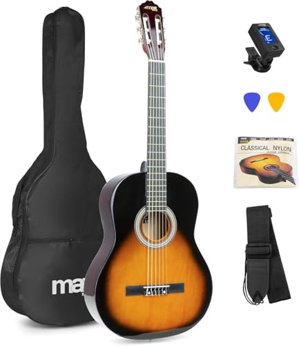 MAX SoloArt - 4/4 Akustik Gitarre für Anfänger Einsteiger Erwachsene - Akustikgitarre inkl. Tasche, Stimmgerät, Plektrum, Gurt und Zubehör - Acoustic Guitar, Konzertgitarre in Sunburst MAX SoloArt - 4/4 Akustik Gitarre für Anfänger Einsteiger Erwachsene - Akustikgitarre inkl. Tasche, Stimmgerät, Plektrum, Gurt und Zubehör - Acoustic Guitar, Konzertgitarre in Sunburst von MAX