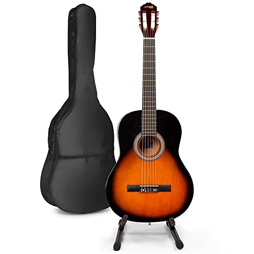 MAX SoloArt Konzertgitarre 4/4, Akustik Gitarre für Anfänger mit Tasche, Gitarrenständer, Stimmgerät, Plektrum, Gurt und Zubehör, Acoustic Guitar, Akustikgitarre in Sunburst MAX SoloArt Konzertgitarre 4/4, Akustik Gitarre für Anfänger mit Tasche, Gitarrenständer, Stimmgerät, Plektrum, Gurt und Zubehör, Acoustic Guitar, Akustikgitarre in Sunburst von MAX