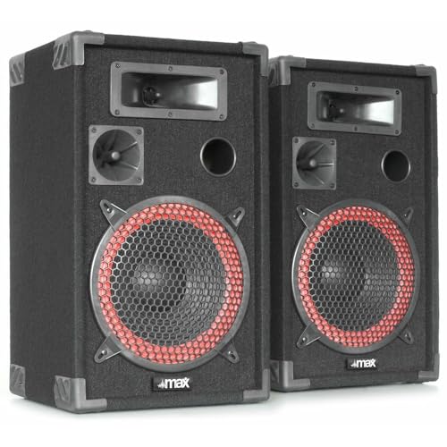 MAX XEN-3508 Passive PA Lautsprecher Set, 500 Watt Partyboxen Set, 10 Zoll Passiv, Disco, DJ Party Lautsprecher, Lautsprecherboxen, 8 Zoll - Schwarz von MAX
