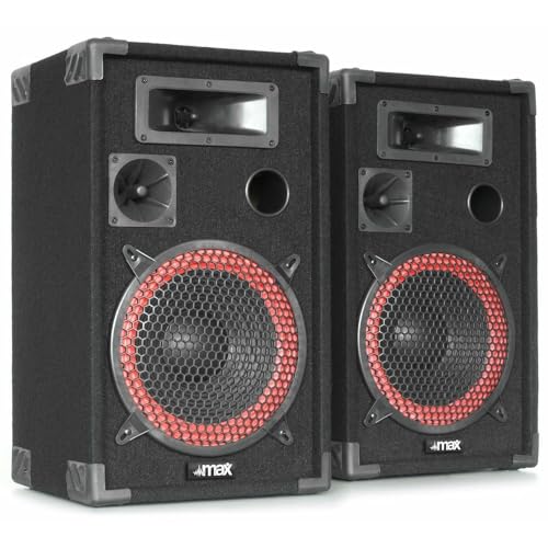 MAX XEN-3510 Passive PA Lautsprecher Set, 700 Watt Partyboxen Set, 10 Zoll Passiv, Disco, DJ Party Lautsprecher, Lautsprecherboxen, 10 Zoll - Schwarz von MAX