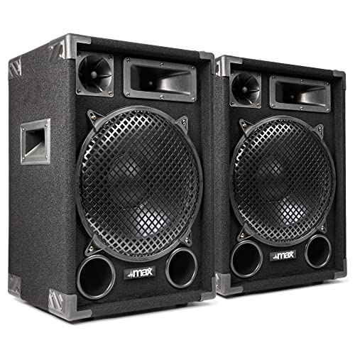MAX12 - Passive PA Lautsprecher, 2er Set, -700 Watt mit je 12 Zoll Tieftöner, Partyboxen mit Griffe, Passive DJ Boxen Partylautsprecher, Speakerset, Disco Lautsprecherbox in Schwarz von MAX
