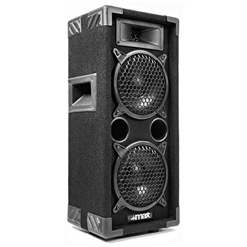 MAX26 - PA Lautsprecher passiv, Partylautsprecher, 600 Watt Partybox, 2 x 6 Zoll Doppel-Tieftöner, Passiv, Transportgriffe, DJ Party Lautsprecher, Lautsprecherbox, Schwarz von MAX