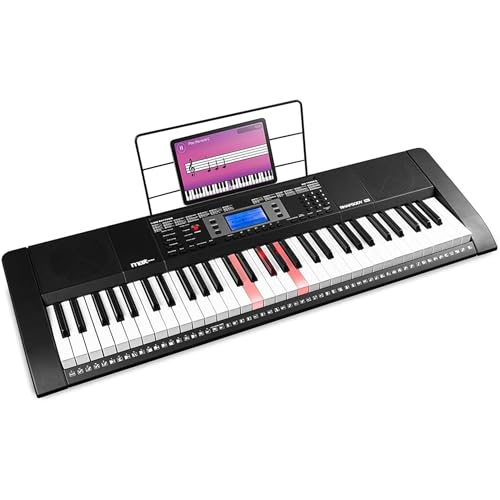 MAX Rhapsody61L - Digital Piano, Midi Keyboard für Anfänger, 61 Leuchttasten, Klavier Kinder, 300 Sounds, 300 Rhythmen, Begleitautomatik, 3 stufige Trainingsfunktion, Keyboard Piano - Schwarz von MAX