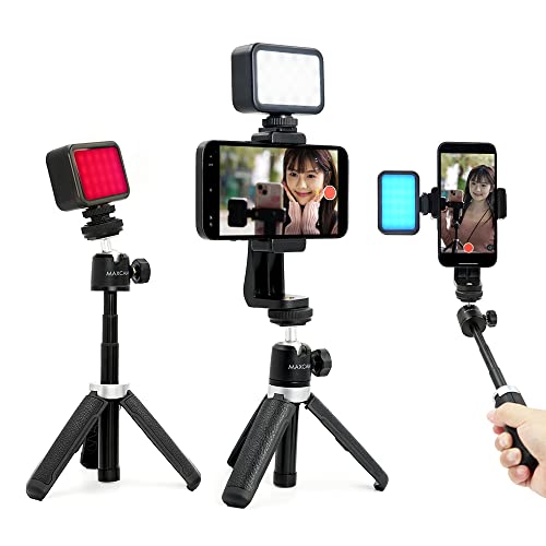 MAXCAM RGB buntes Videolicht auf Kamera Zubehör Kit Bundle beinhaltet RGB Licht und Telefon Clip und Stativ, 0-360 Grad Vollfarbe, 2500K-9000K Farbtemperatur Optionen, Bunte Atmosphäre Lampe von MAXCAM