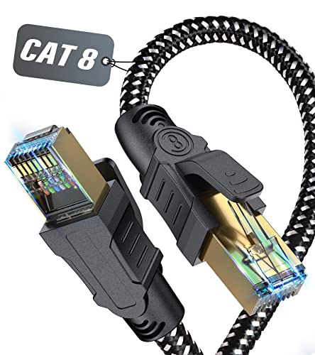 MAXGROUP Cat 8 LAN Kabel 15m, 40Gbps 2000MHz Netzwerkkabel S/FTP Ethernet Hochgeschwindigkeits Gigabit RJ45 Nylon Geflochtener Patchkabel mit Vergoldung, für PS5 PS4 Router Modem TV Switch Laptop von MAXGROUP