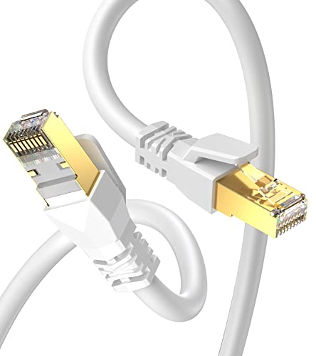 MAXGROUP Cat 8 LAN Kabel 10m, 40Gbps Netzwerkkabel Hochgeschwindigkeits 2000MHz S/FTP Ethernet Kabel POE Gigabit RJ45, Abgeschirmt in der Wand,für Router,Modem,Gaming, Weiß von MAXGROUP