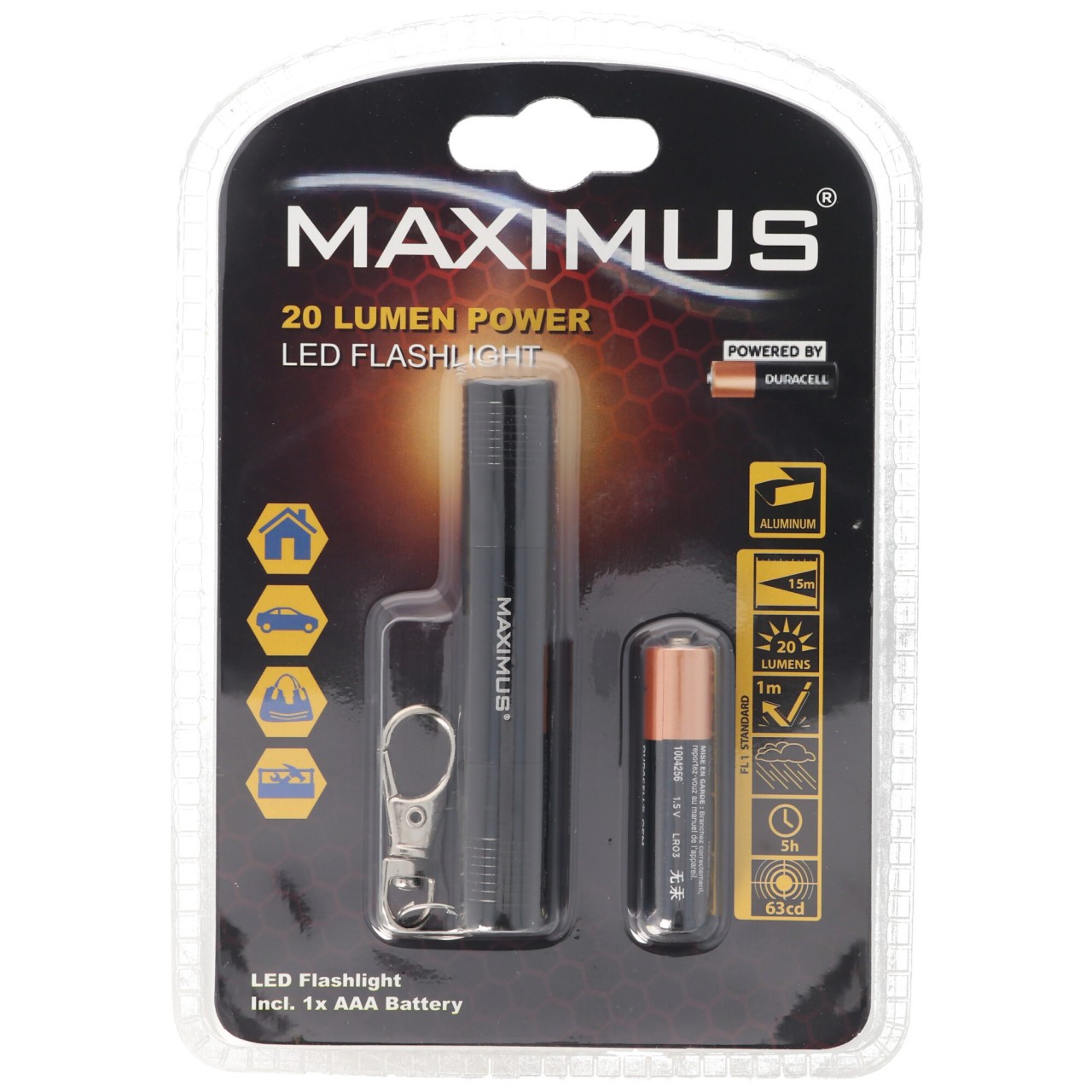 20 Lumen Miniatur LED-Taschenlampe im Stiftformat inklusive Schlüsselring, Karabiner und Batterie 20 Lumen Miniatur LED-Taschenlampe im Stiftformat inklusive Schlüsselring, Karabiner und Batterie von MAXIMUS
